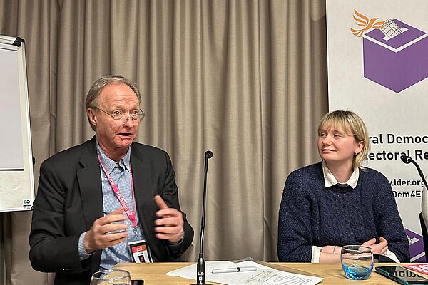 Keith Sharp from LDER and Emma Harrsion of Make Votes Matter at fringe event