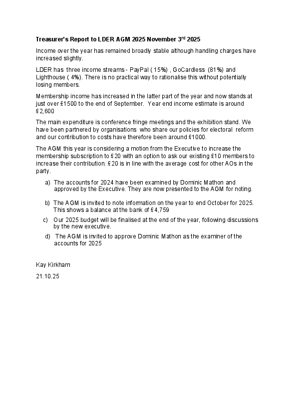 Treasurer's report to AGM