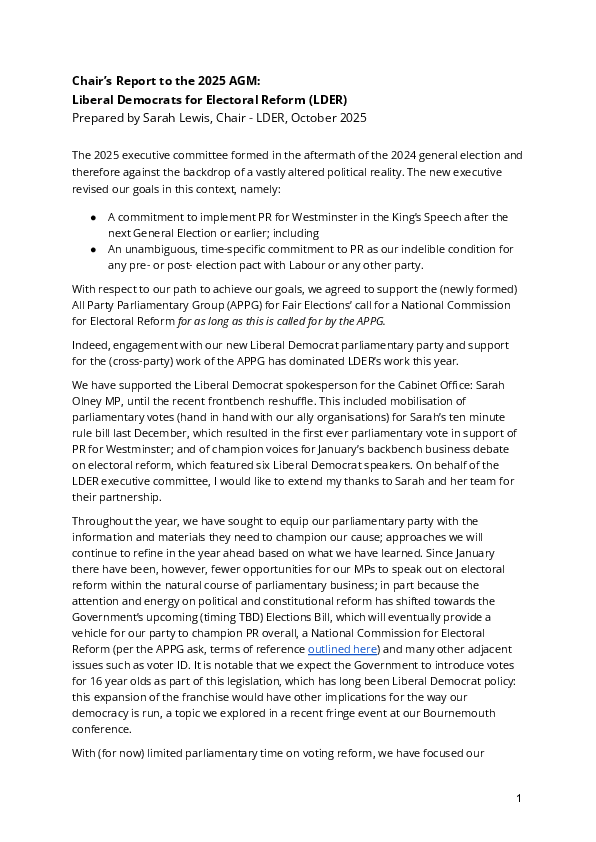 Chair's report to AGM