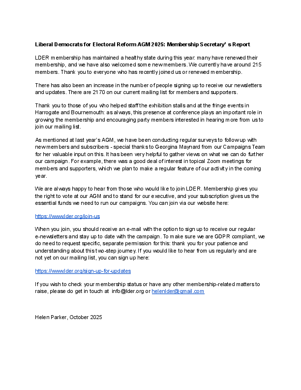 Membership report to AGM 