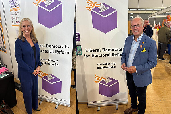 Roz Savage MP and Clive Jones MP at the LDER stand at Conference
